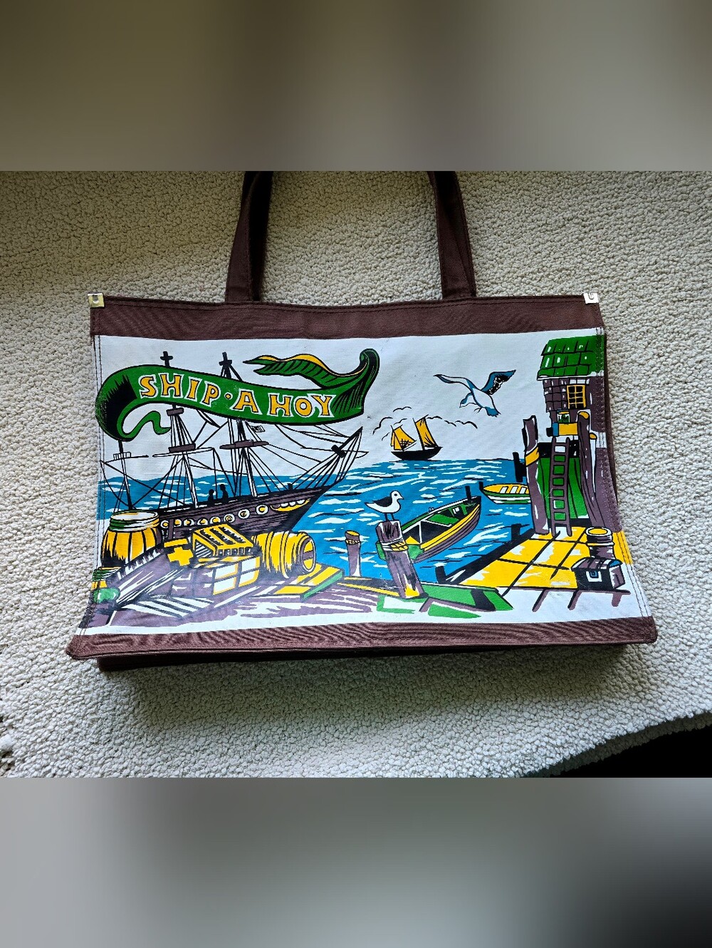 INTERPURE Elegant 1980s "Ship Ahoy" Pirate Ship Vintage Tote